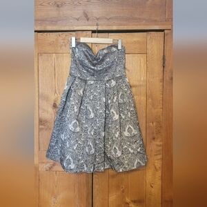 le chateau Strapless Jacquard A-Line Skirt Dress in Black and Silver